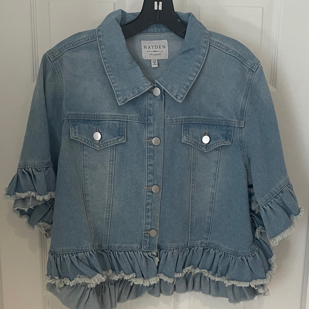 Ruffle Denim Short Sleeve Jacket